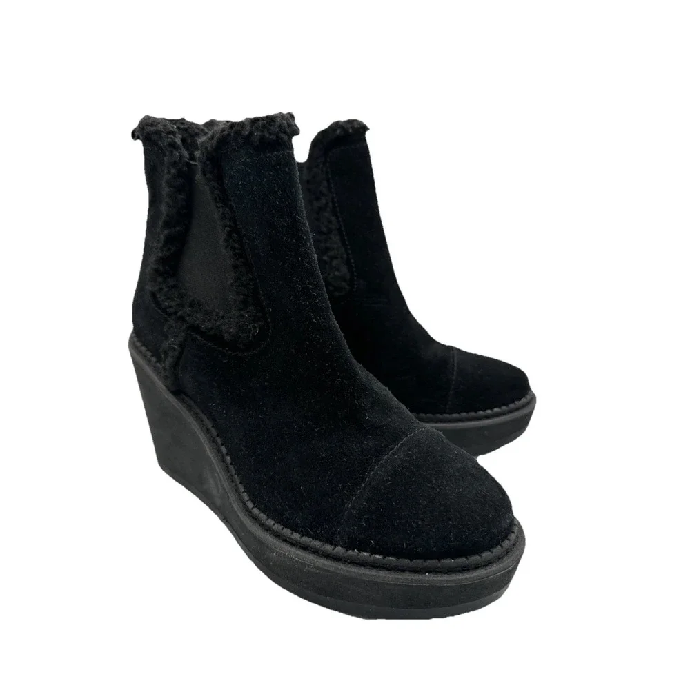 NEW $160  Sam Edelman 7 Black Reagan Waterproof Suede Faux Leather‎ Wedge Boots